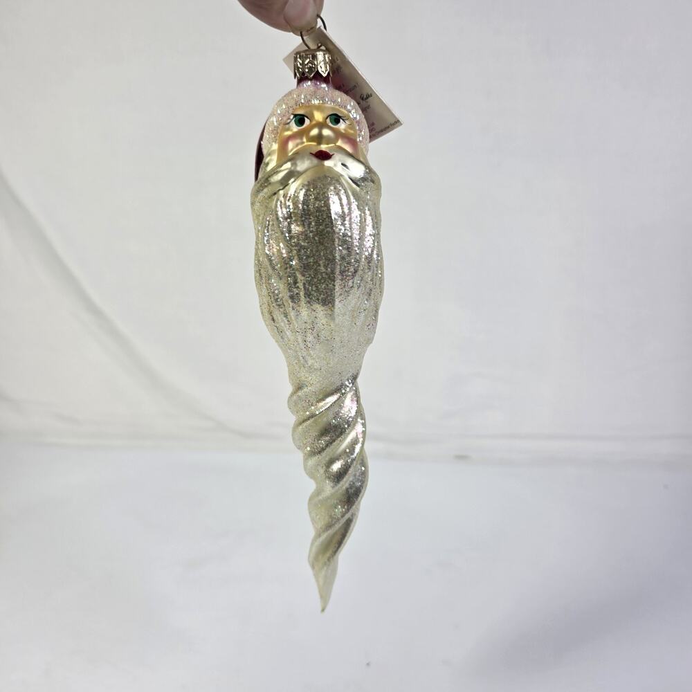 Christopher Radko Curlycue Santa Icicle 9" Glass Christmas Ornament Retired Tag